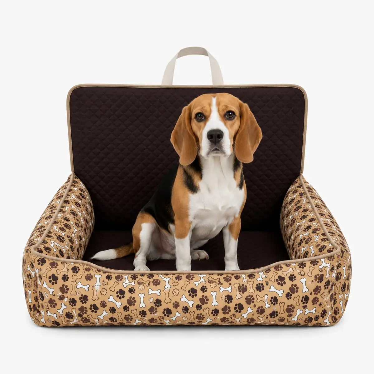 Assento Cadeirinha Pet para Carro Toddy Impermeável (G) - Cama de Viagem Acolchoada com Zíper e Passagem para Cinto - Proteção Banco Traseiro (Marrom)