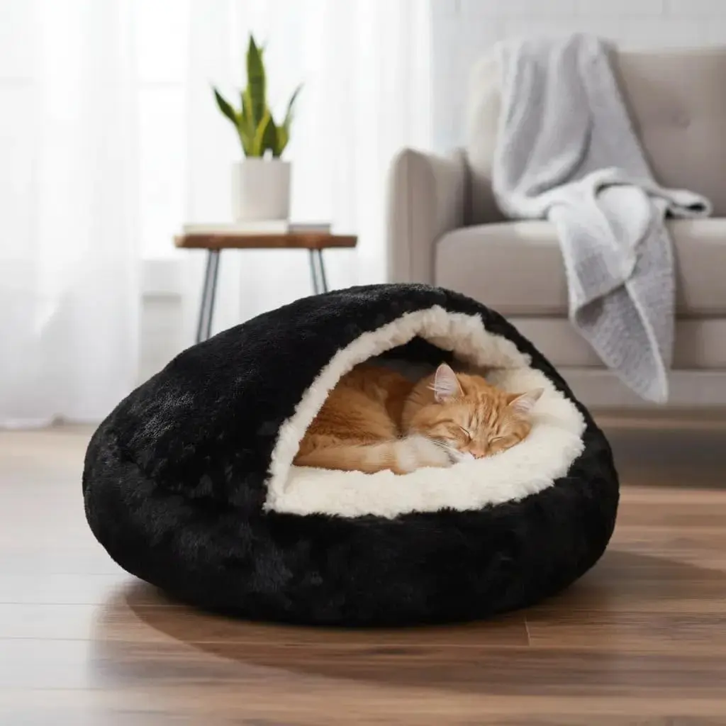 CAMINHA PET NUVEM COBERTA FECHADA GG 70CM PELUCIADA PLUSH CAMA CASINHA TOCA DONUT FUNDO ANTIDERRAPANTE COM COBERTURA CONFORTAVEL IGLU QUALIDADE PREMIUM GG 70CM (PRETO) - 1
