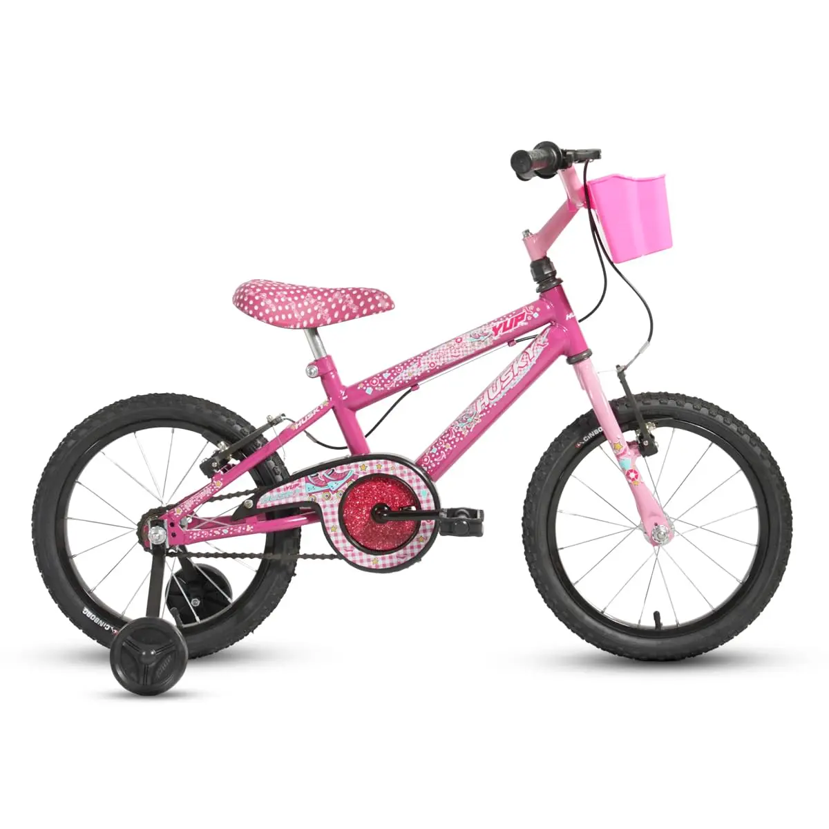 Bicicleta Infantil Husky Aro 16 Menina Rosa Alumínio com Cesta e Rodinhas