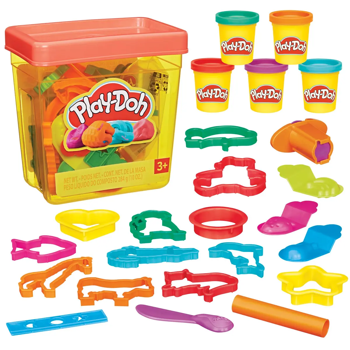 Play-Doh Kit Fun Tub 19 Acessórios com Pote Reutilizável para Crianças 3+ Anos