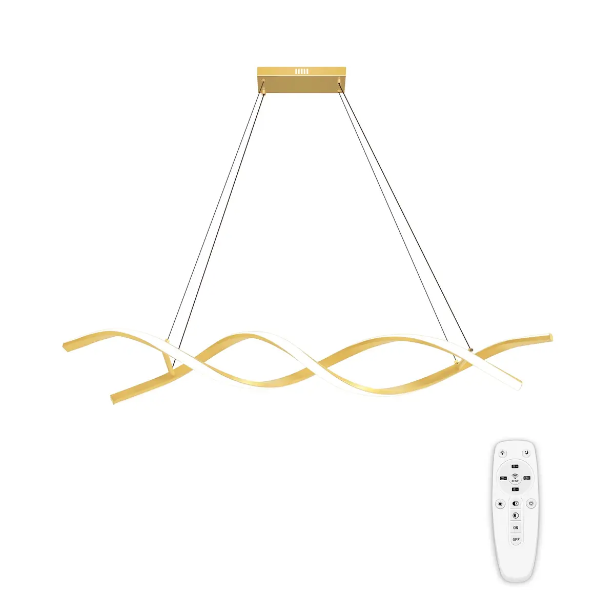 Luminária Pendente LED Dourada Wave Spiral, Luz Ajustável 3000K-6000K