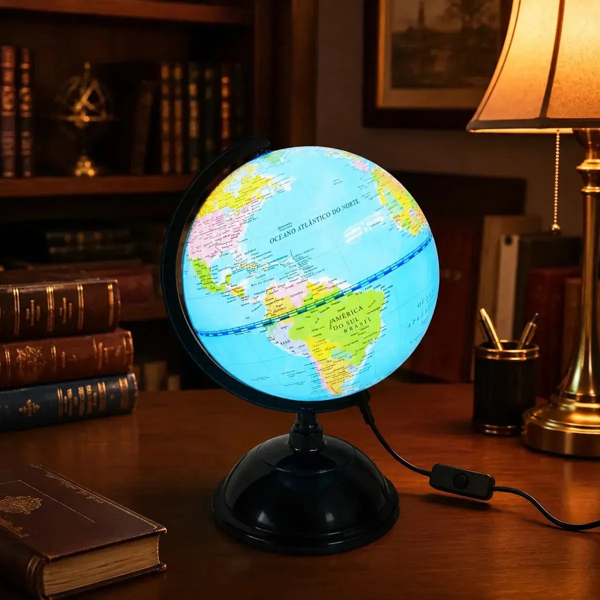 Globo Terrestre Giratório Luminoso De Mesa Abajur Led 20cm - 1