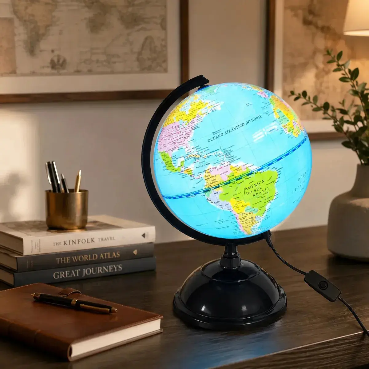 Globo Terrestre Giratório Luminoso De Mesa Abajur Led 20cm thumbnail 2