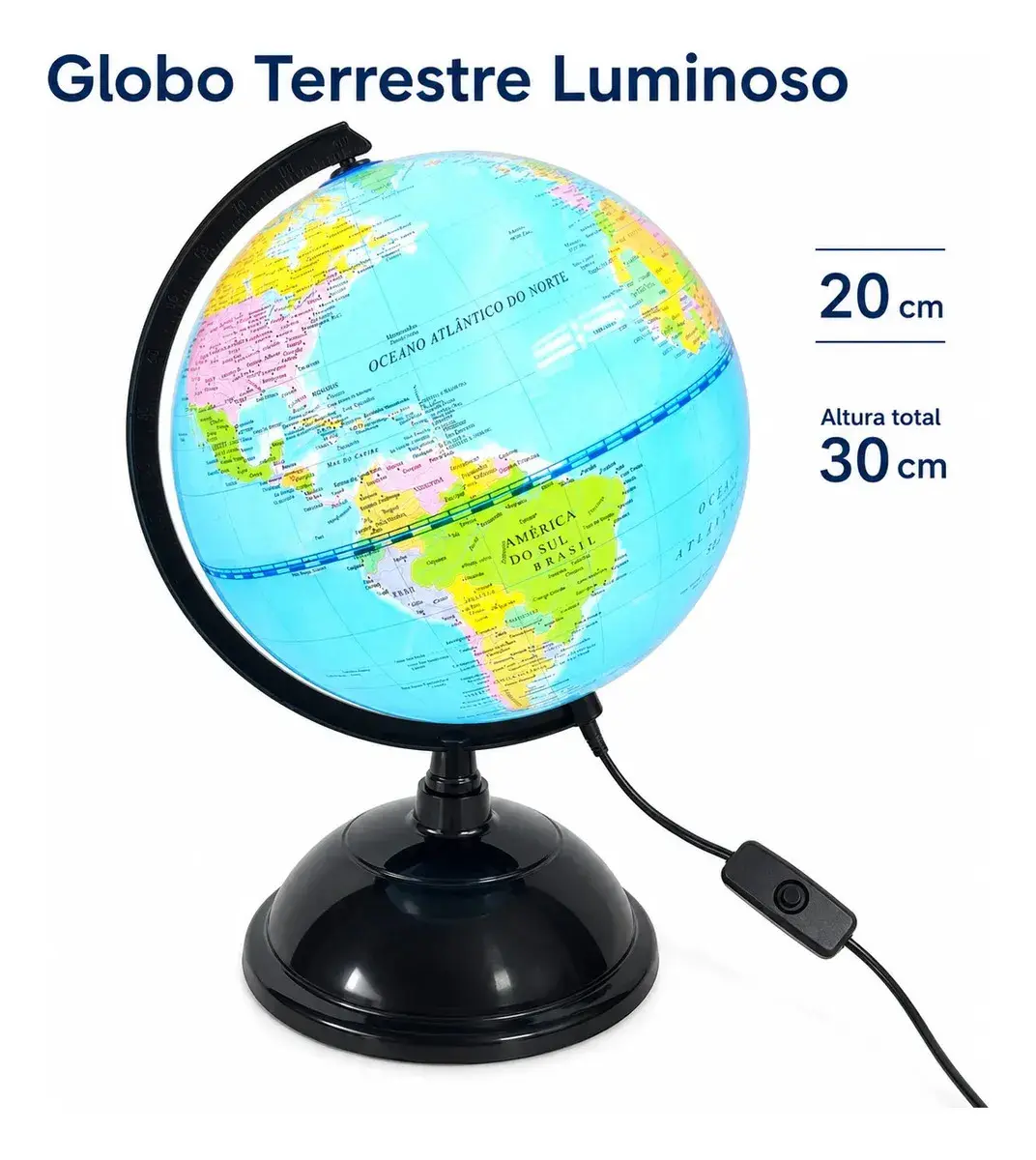 Globo Terrestre Giratório Luminoso De Mesa Abajur Led 20cm thumbnail 4