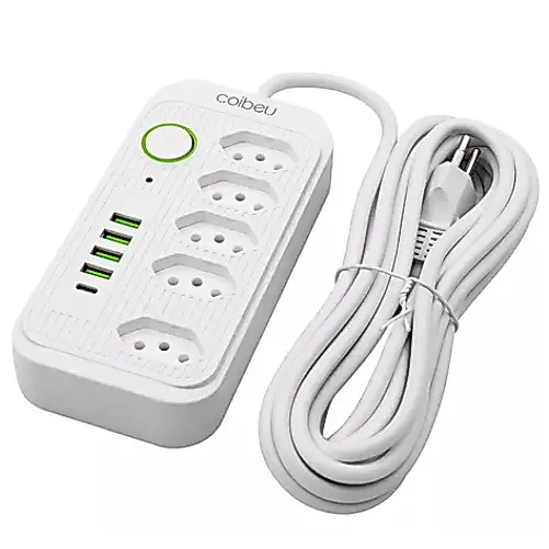 Extensão 5 Metros Bivolt 5 Tomadas E 4 Usb 1 Pd Led Bivolt Com botão WKC-541