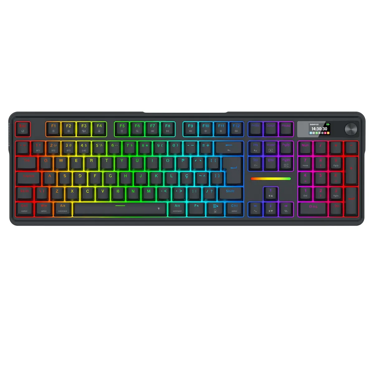 Teclado Mecânico Gamer Redragon Terraflare Pro Preto RGB Full Size ABNT2 Switch Redragon Mint Mambo com Tela LCD Tri-Mode Gasket Mount 5 Camadas de Espumas Interna USB 2.4GHz, Bluetooth e USB Tipo-C - 1