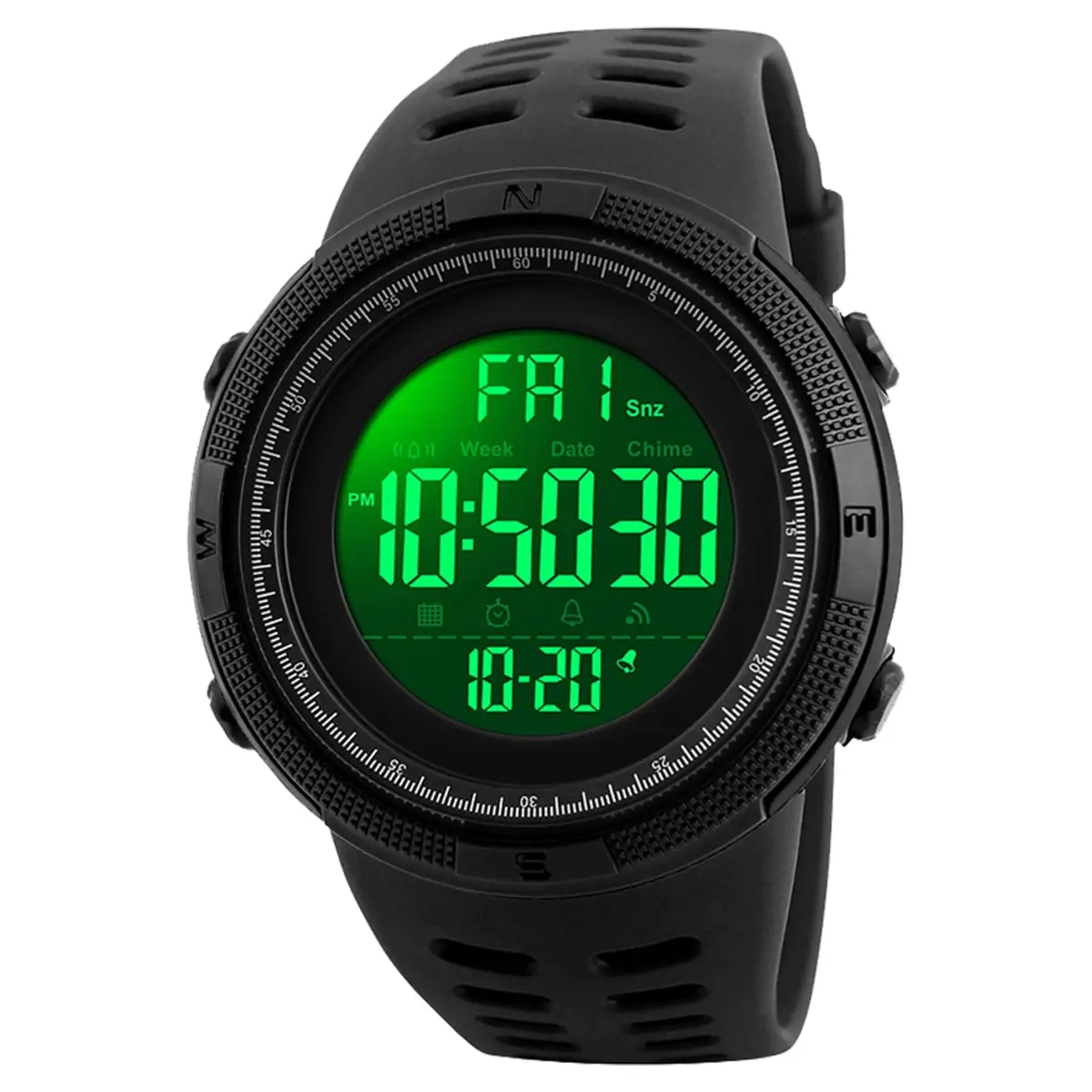 Relógio Masculino Esportivo Militar Digital Redondo, Resistente à Água, com Luz LED, Cronômetro, Contagem Regressiva, Data e Alarmes 1251