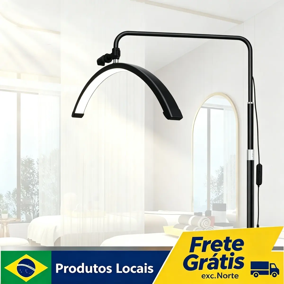 Lâmpada LED semi circular em forma de U para salão, manicure e cílios – iluminação suave e proteção ocular