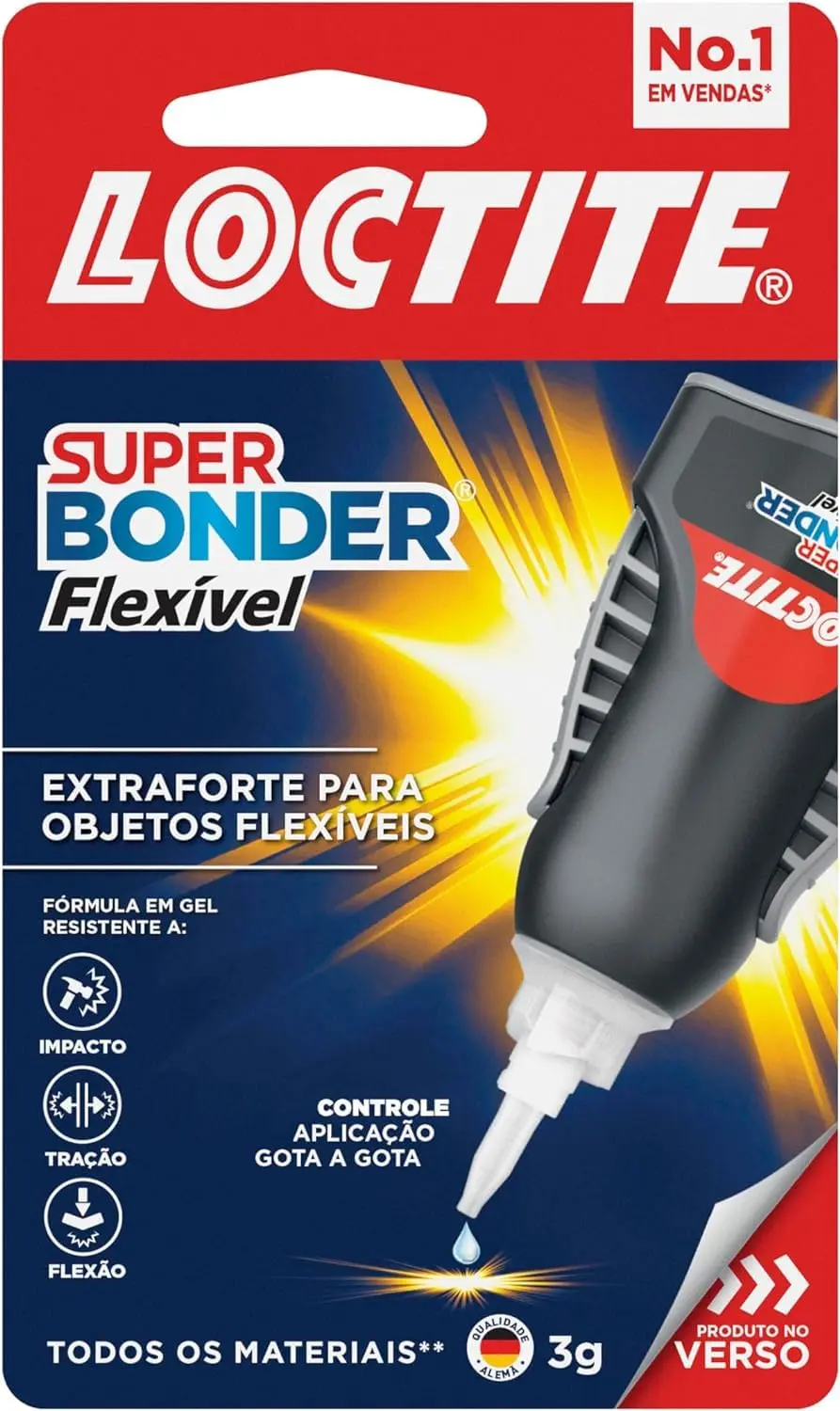 Loctite Super Bonder Flexível Controle, Super Cola Gel, Transparente, 1x3g | Gel Antigotejamento para Superfícies Verticais, Cola para Madeira e Couro, Resistente a Água e Impactos, Bico Longo Preciso