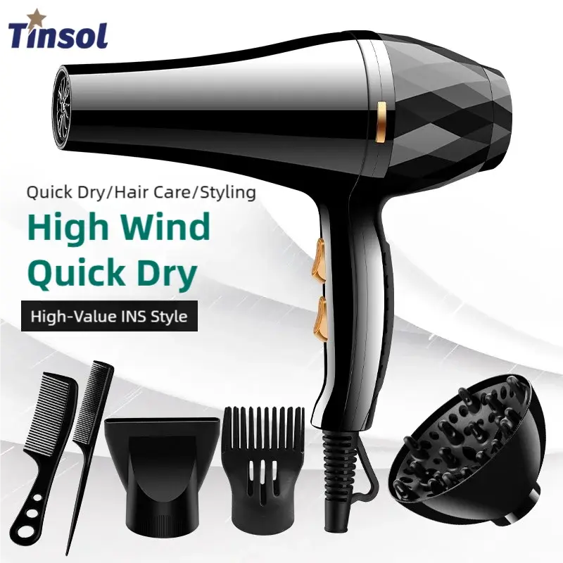 Secador de cabelo profissional TINSOL, com alta potência, tecnologia de íons negativos, função de ar quente e frio e funcionamento ultrassilencioso, ideal para uso doméstico e em salões de beleza.