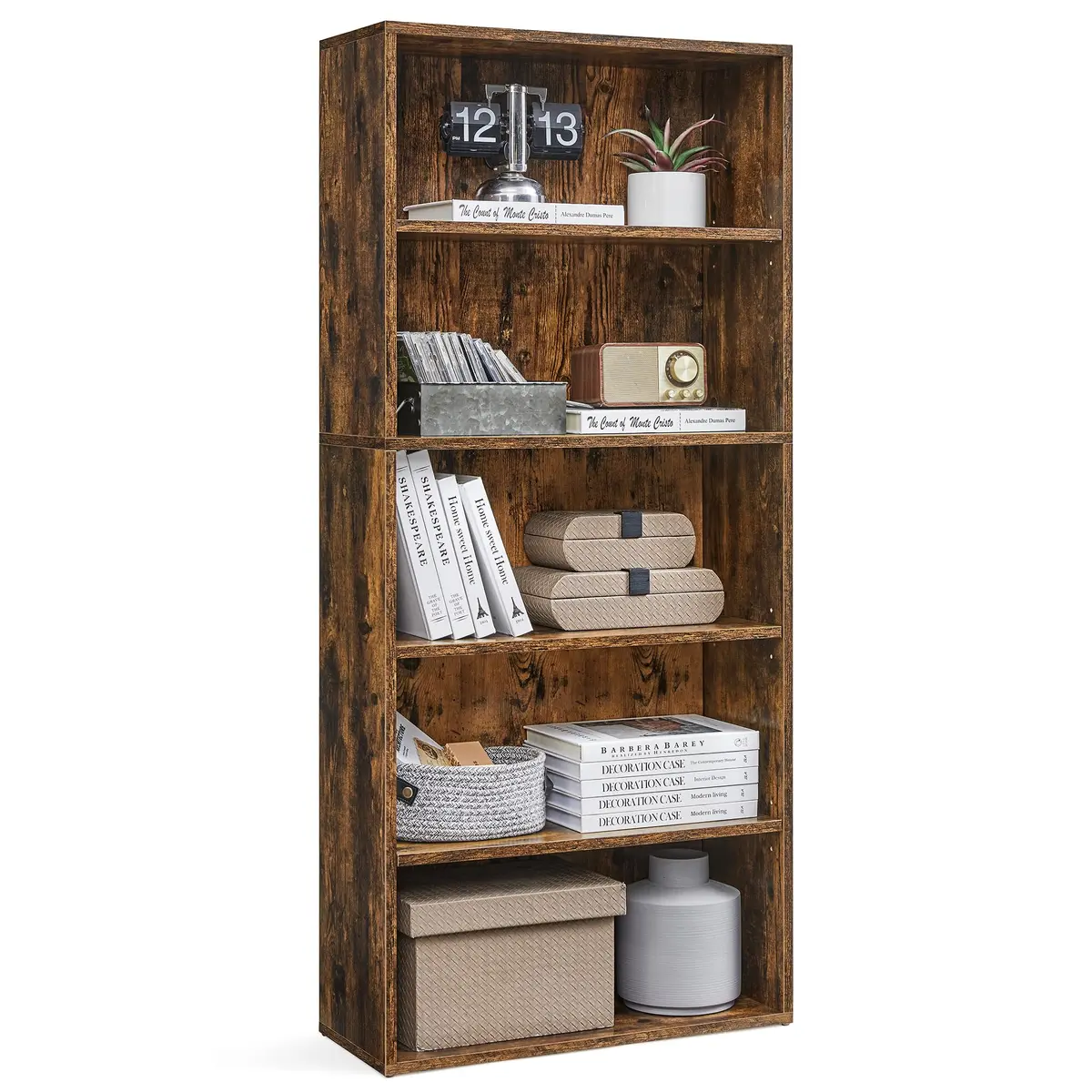 VASAGLE Estante de Livros com 5 Níveis, 24 x 60 x 133,4 cm | Prateleira Aberta para Armazenamento, Marrom Rústico, Coleção CUSTOS LBC165X01