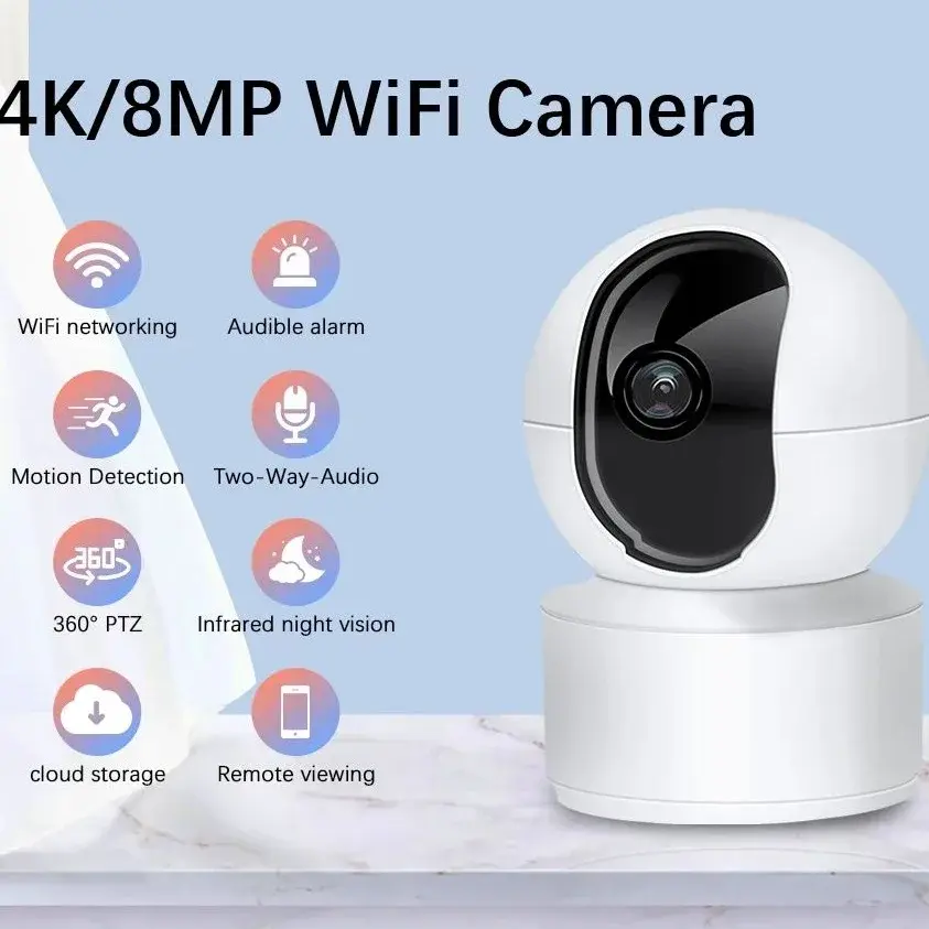 Câmera de Segurança WiFi PTZ 8MP 4K para Casa, Câmera Interna com Zoom Digital 10X, Rastreamento Automático AI, Monitor de Bebê - 1