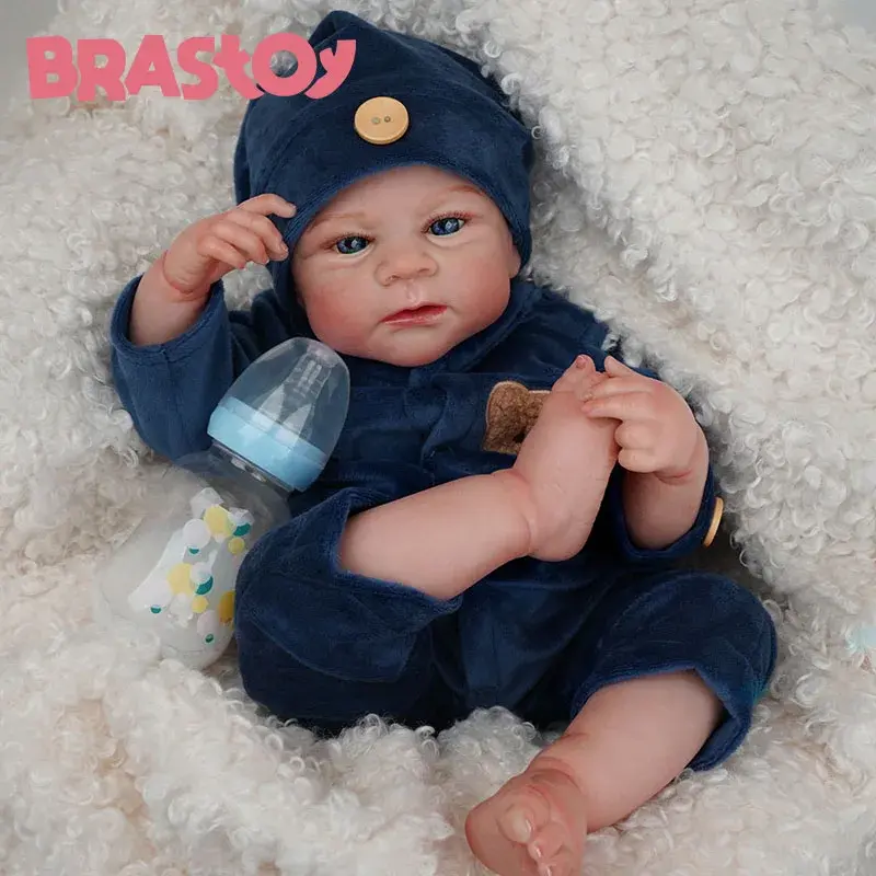 Boneca Reborn Pintada Realista Bebê Menino 48cm Corpo de Silicone Pode Tomar Banho,Envio do Brasil - 1