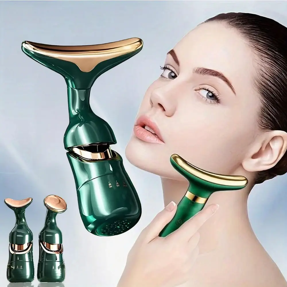 Massageador Facial e de Pescoço N7 3 em 1 com Vibração de Alta Frequência Antirrugas e Antienvelhecimento