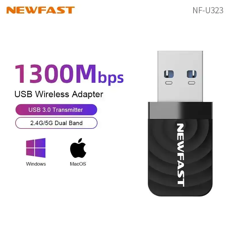 Newfast 1300mbps usb wifi adaptador de banda dupla wifi receptor placa de rede usb3.0 para desktop portátil win7/8/10/11 mac pc mini dongle