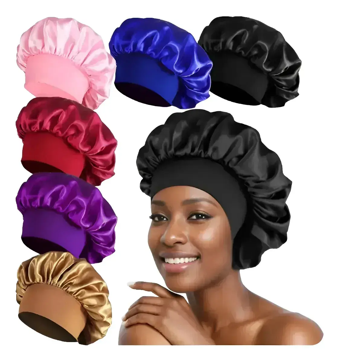 Kit 2 Toucas De Cetim Com Faixa Anti Frizz Proteção Noturna - 1