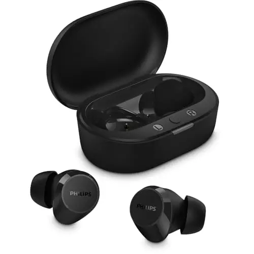 Fone de ouvido sem fio TWS Philips TAT1209BK/00 na cor preto, com bluetooth, microfone, tecnologia IPX4 e 18 horas de reprodução. thumbnail 2