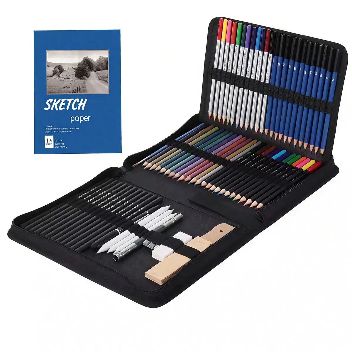 Conjunto de 71 peças de material de artes e kit de desenho - Conjunto completo de lápis de arte: Grafite, colorido, metálico, carvão, aquarela, apontador, borracha e muito mais - 1