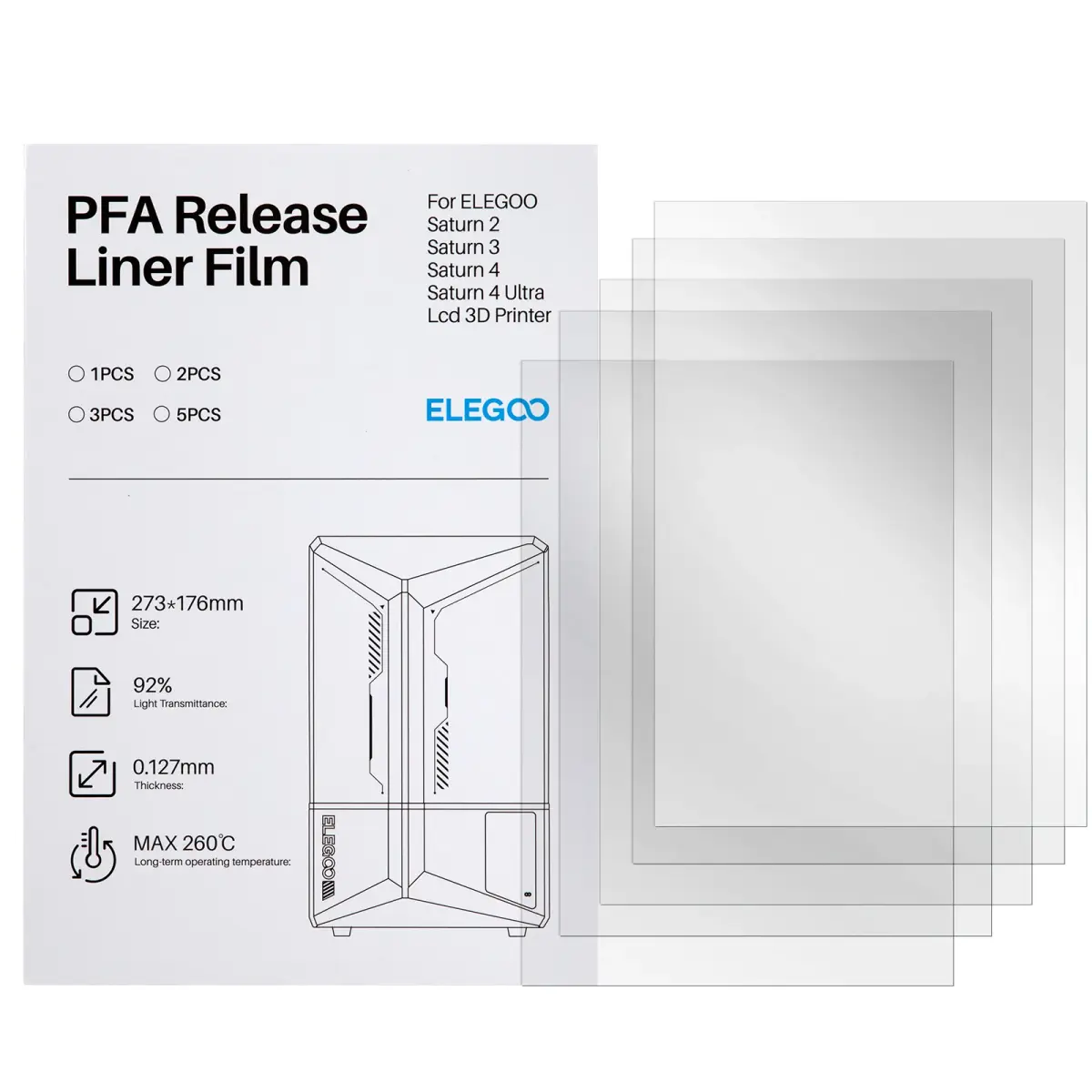ELEGOO Conjunto de 5 Películas FEP FPA para Impressoras 3D LCD SATURN 2/SATURN 4/SATURN 4 ULTRA - Peças e Filamento para Impressora 3D FEP