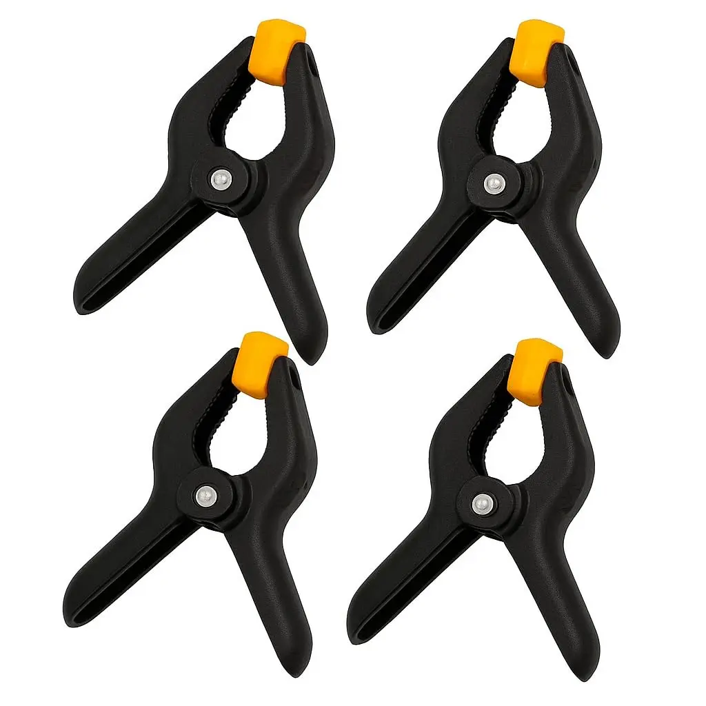 Grampos com Mola 3” Reforçados – Kit com 4 Unidades para Marcenaria, Oficina, Estúdio e Artesanato – Clip de Fixação Resistente com Mandíbula Rotativa e Alta Pressão.
