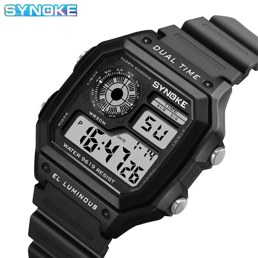SYNOKE-Militares relógios digitais masculinos, impermeável relógio de pulso eletrônico, cronógrafo luminoso, esportes, masculino - 1