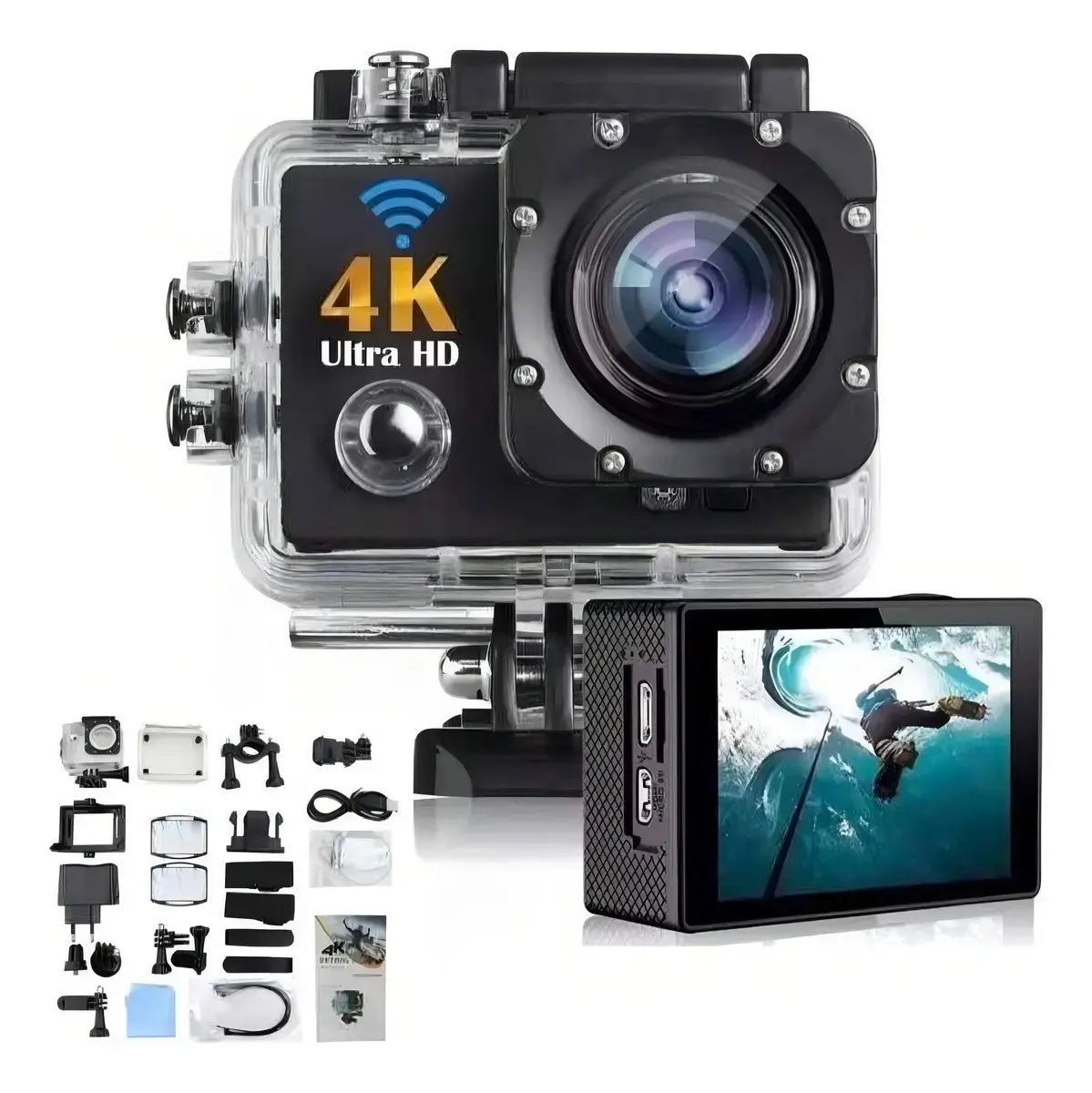 Camera Prova Dagua Ação Cam Sport Full Hd 1080p Wi-fi 4k G+ Cor Preto
