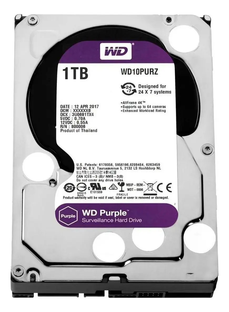 Hd Para Dvr Wd Purple 1tb Surveillance Sata 6gb/s Wd10purz Cor Roxo