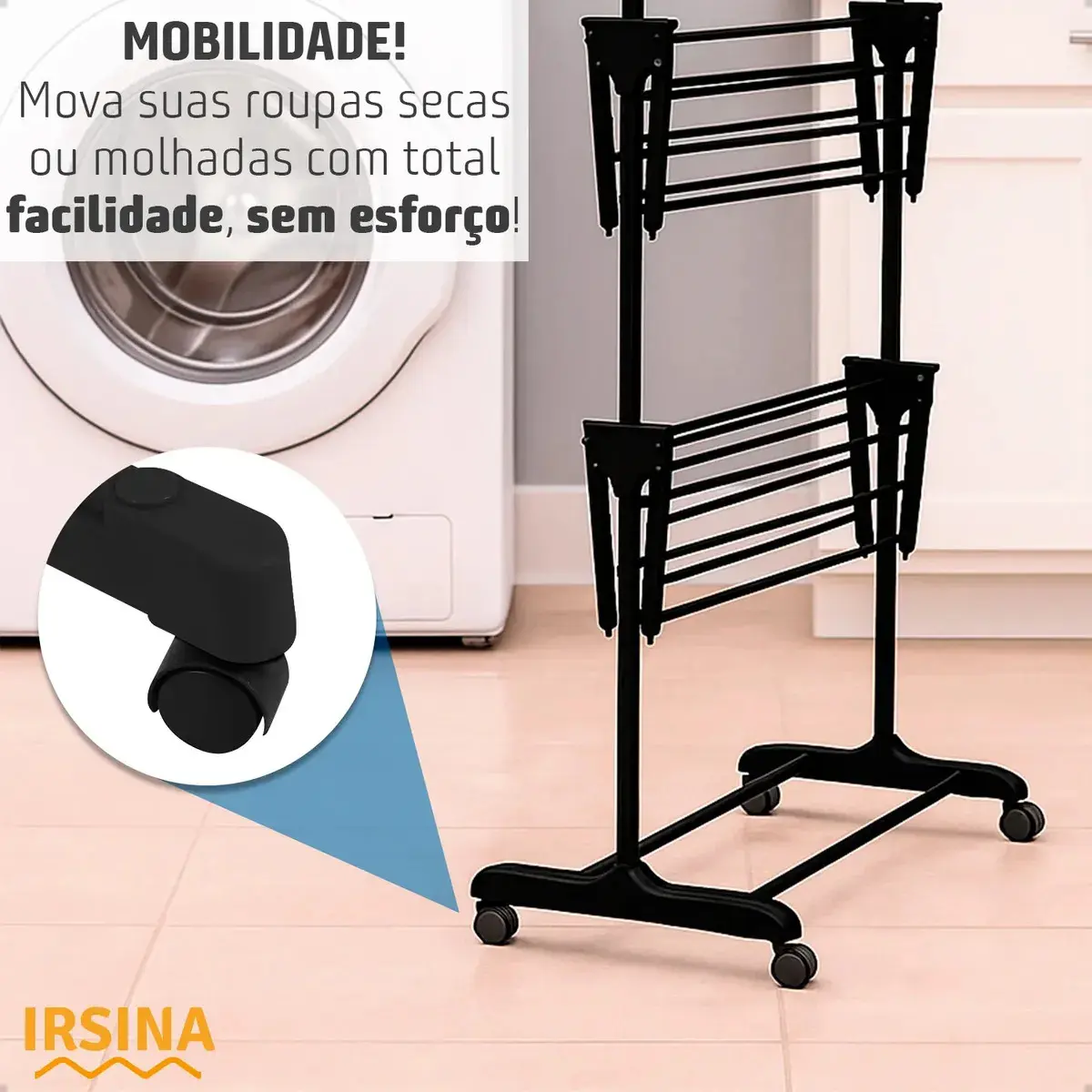 Varal Dobrável De Chão 3 Andares De Roupas Grande Com Rodinha Aba Lateral Retrátil Para Cabide Irsina thumbnail 3
