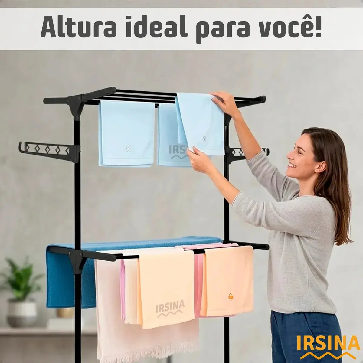 Varal Dobrável De Chão 3 Andares De Roupas Grande Com Rodinha Aba Lateral Retrátil Para Cabide Irsina thumbnail 5