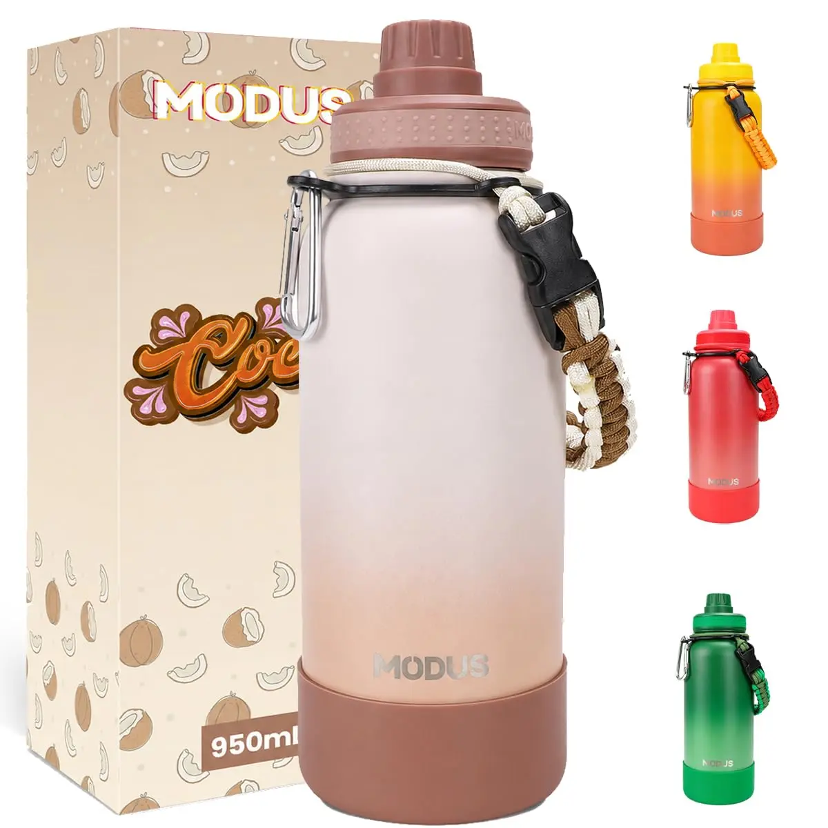 Garrafa Térmica 950ml Esportiva de Aço Inoxidável | com Isolamento a Vácuo e Base Emborrachada (Gradiente Branco-Marrom) - 1
