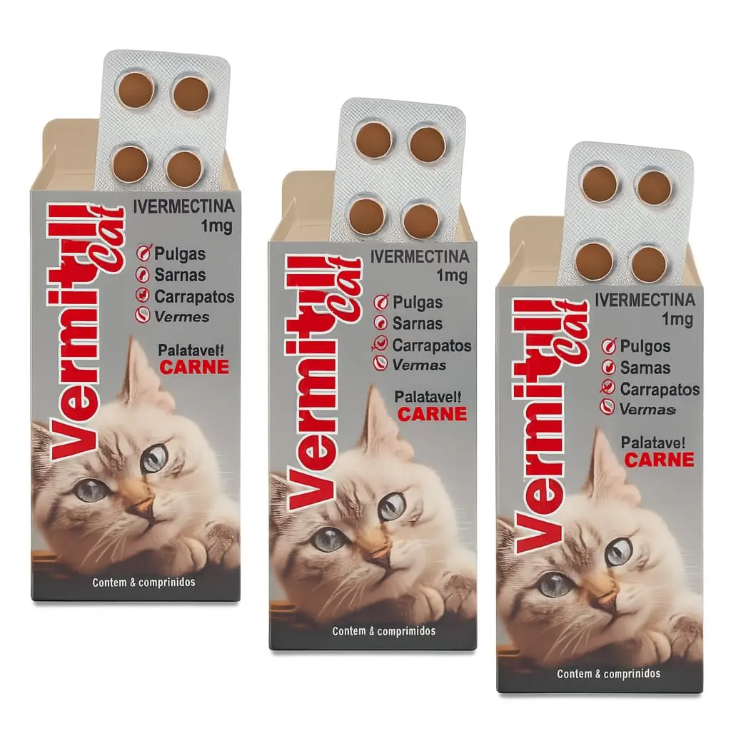 Vermitril Gatos - Anti Pulgas, Carrapatos, Vermes, Sarnas 12 Comprimidos mastigáveis (3)