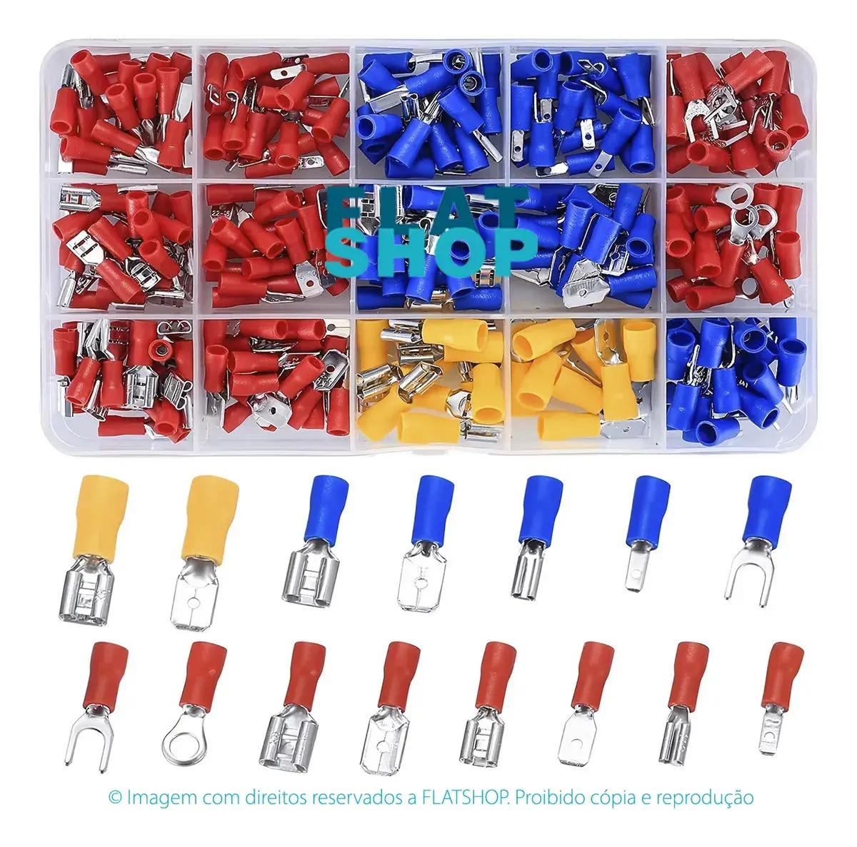 Kit 280 Conectores Elétricos Pré-isolados Variados Com Caixa Organizadora Flatshop Kc400
