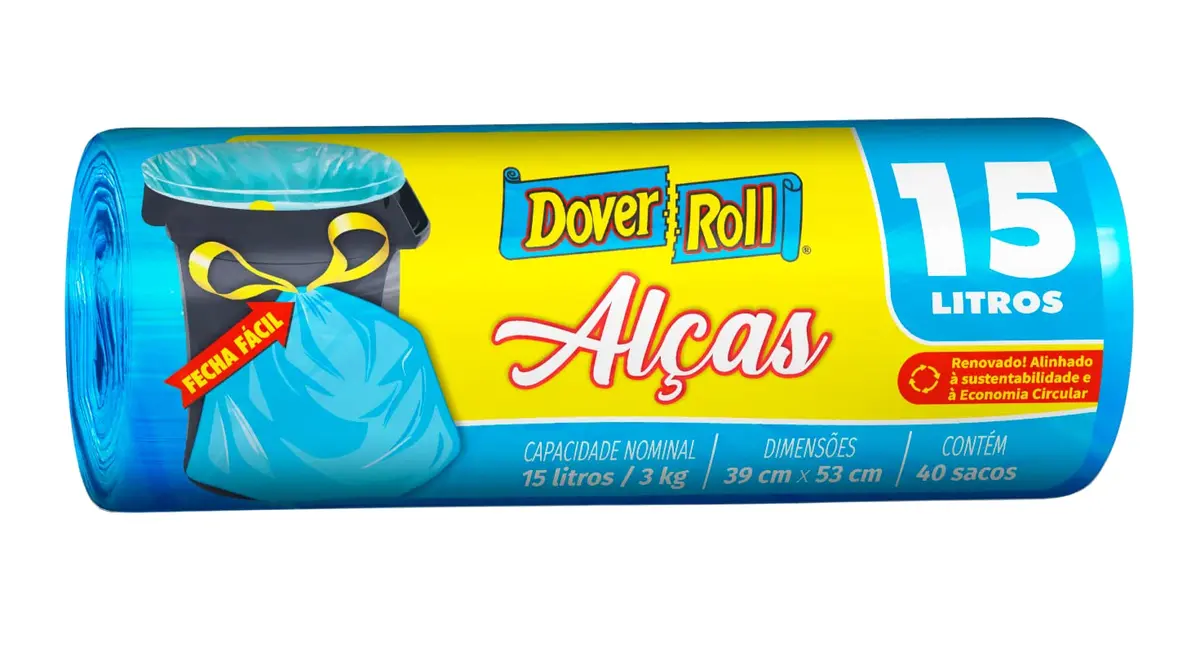 Dover-Roll Saco Para Lixo Super Forte Com Alças 15 Litros Azul Rolo Com 40 Sacos