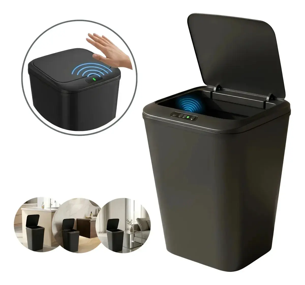 Lixeira Sensor Inteligente Automática Preto De Proximidade 16 Litros Cozinha Banheiro Escritório