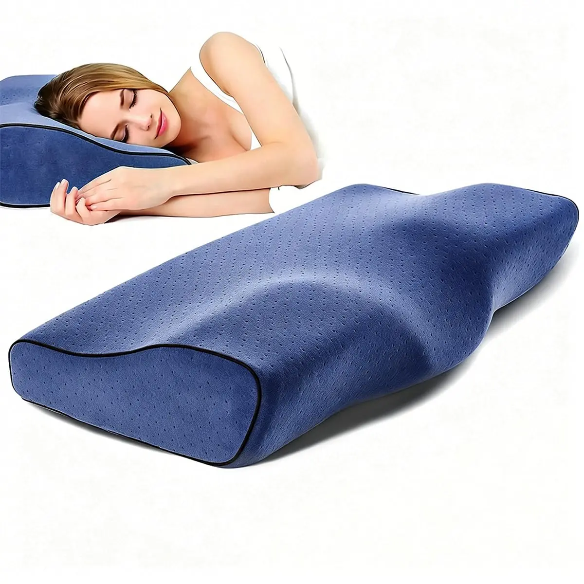 Travesseiro Viscoelástico com Gel Refrescante Ergonômico 60x34cm (Azul marinho) - 1