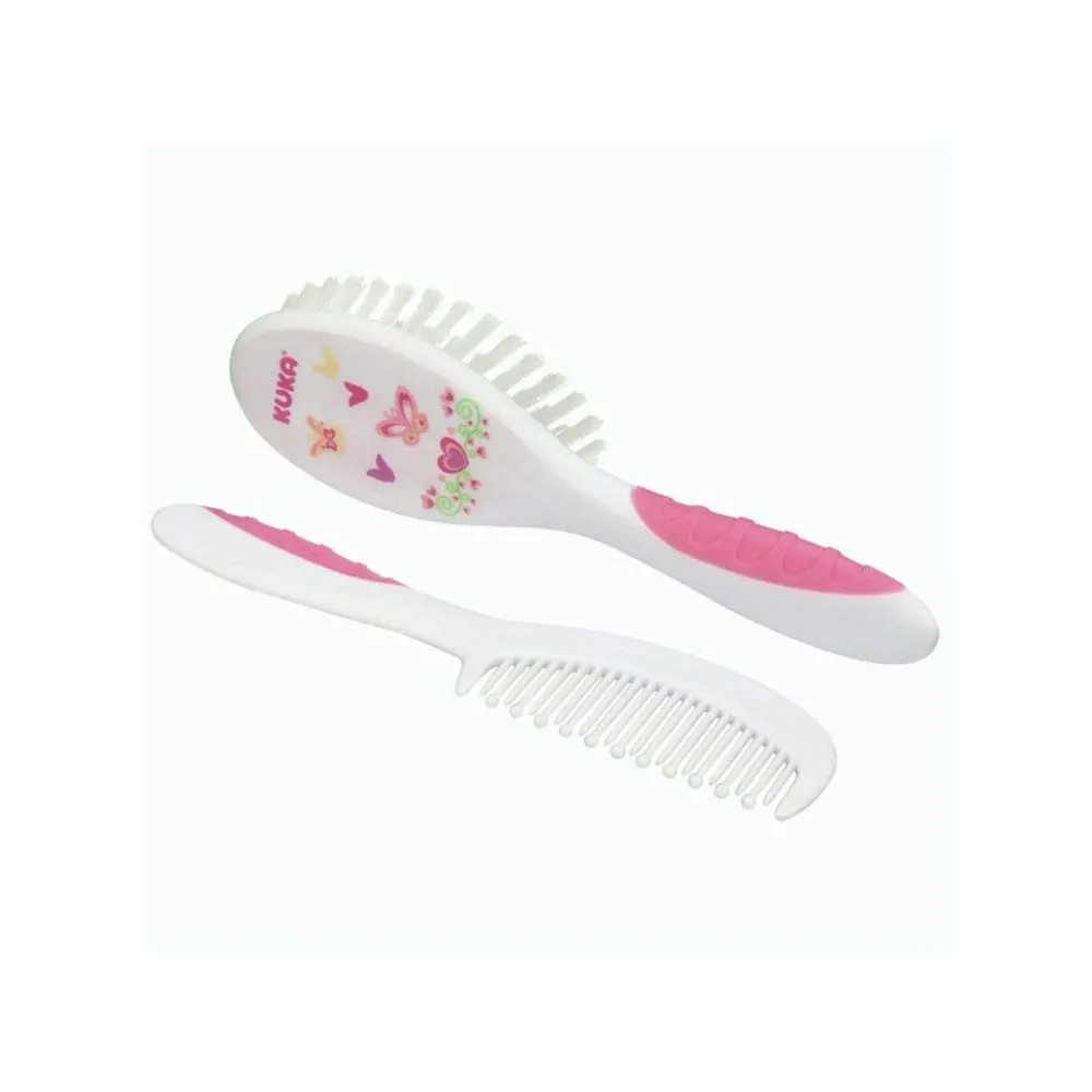 Kit Escova e Pente De Cabelo Bebê Cerdas Macias Pontas Arredondadas 0m+ Soft Kuka - 1