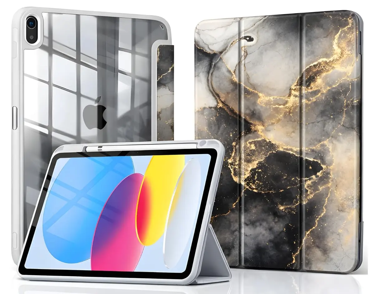 DECART Capa para iPad 11ª/10ª Geração 10,9” A16 2025/2022 – Mármore Preto | Case Slim Magnética, Traseira Transparente, Despertar Automático, Suporte Ajustável, Porta Pencil