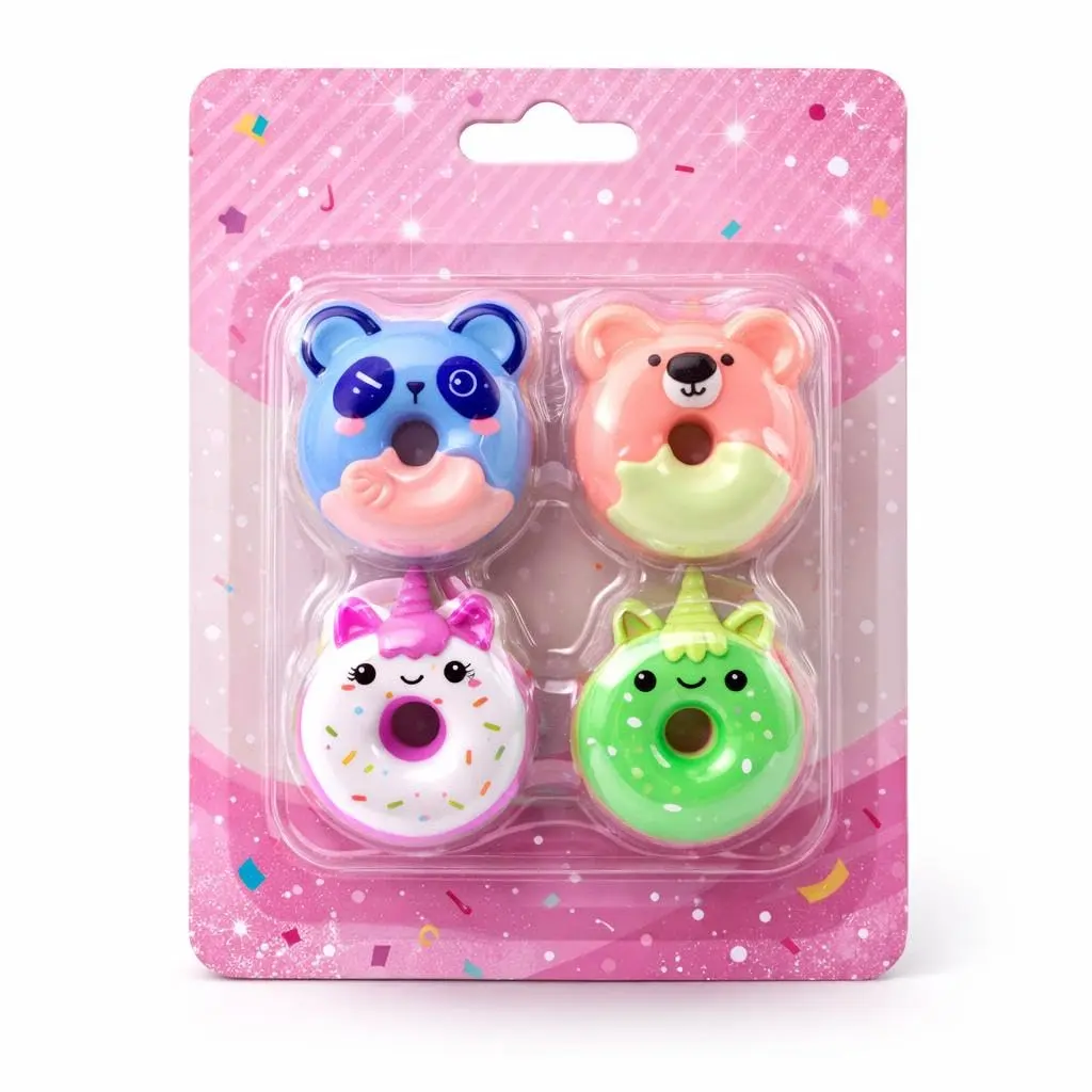 Kit de Borrachas Donuts Candy, 4 Peças, 13x2x17cm