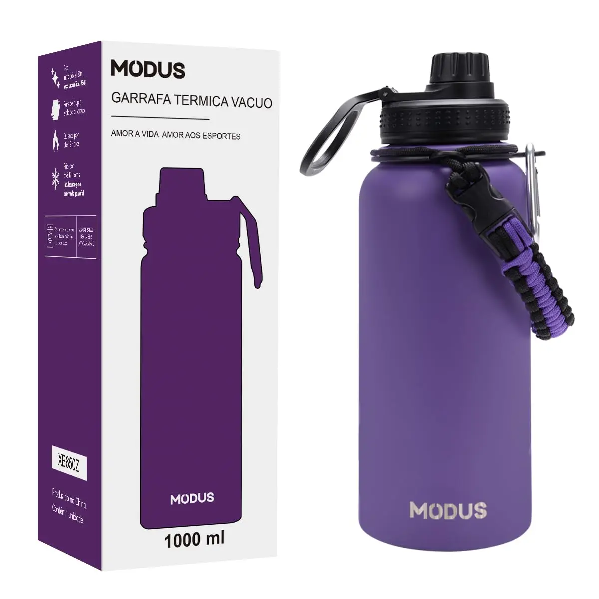 MODUS Garrafa Térmica Esportiva De Inox Com Isolamento A Vácuo 950ML | Roxo