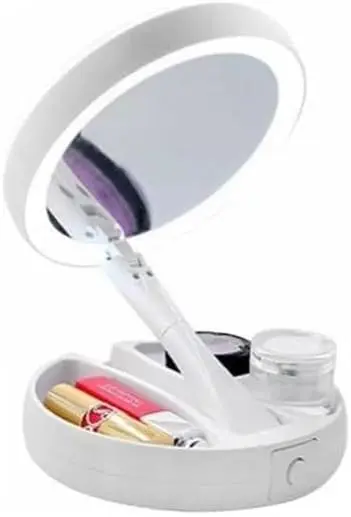 Espelho de Maquiagem Retrátil com Luz LED Dupla Face 10X Espelho Portátil Iluminado para Viagem