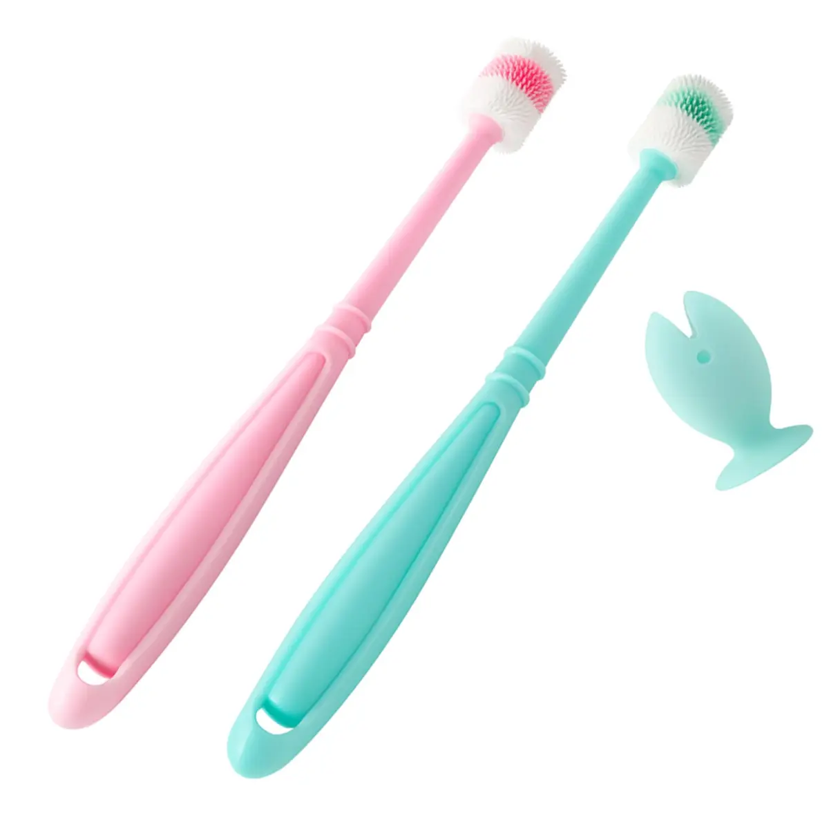 Kit Escova Dental 360° para Gatos e Cães Pequenos com Cerdas de Silicone Suave, Limpeza Profunda Antitártaro, Cabo Ergonômico, Acompanha Tubo Higiênico + Base de Silicone - 1