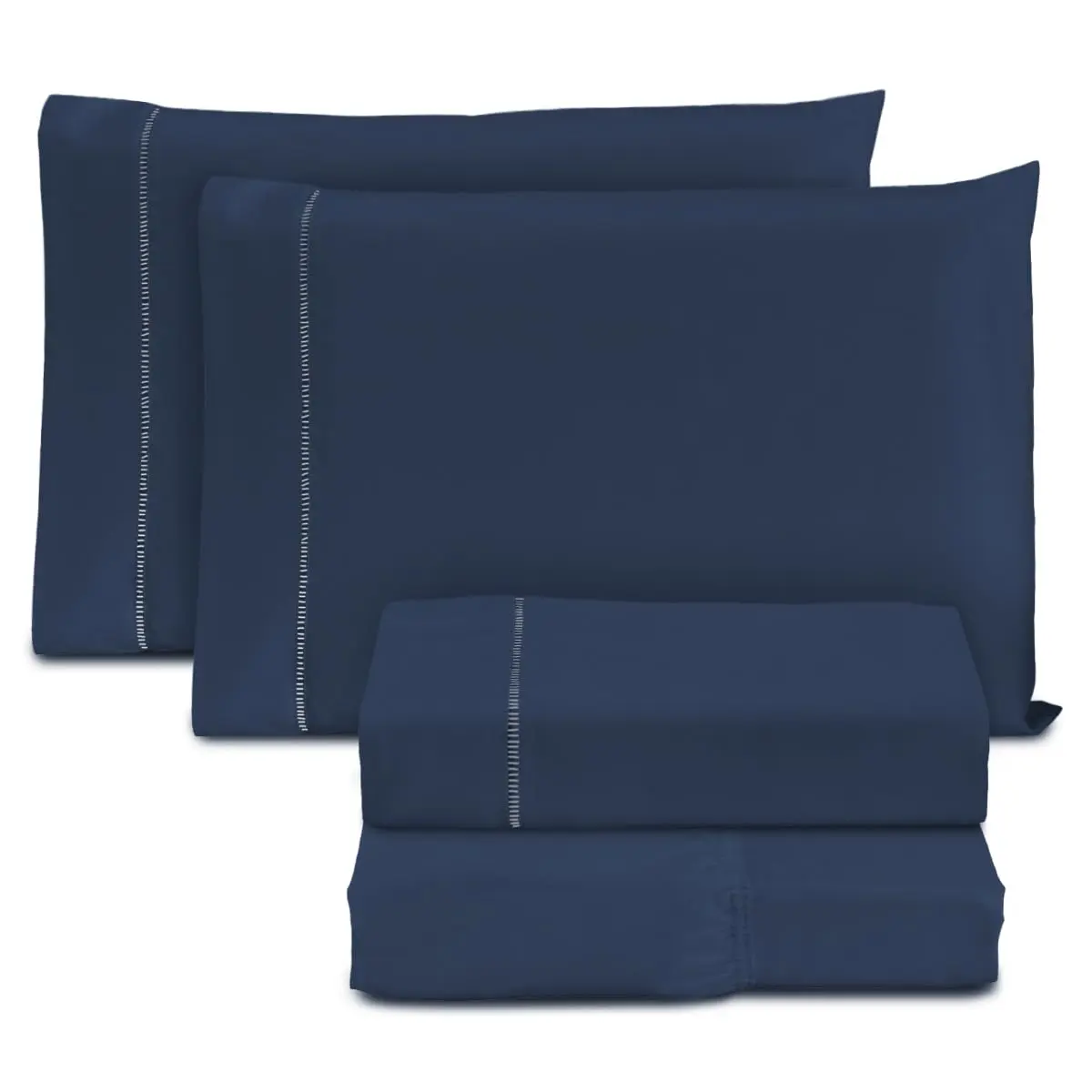 Jogo de Cama Casal Padrão Percal 400 Fios Premium Ponto Palito 04 Peças, Antiácaro, Não faz bolinha Toque Extra Macio (Azul Marinho)