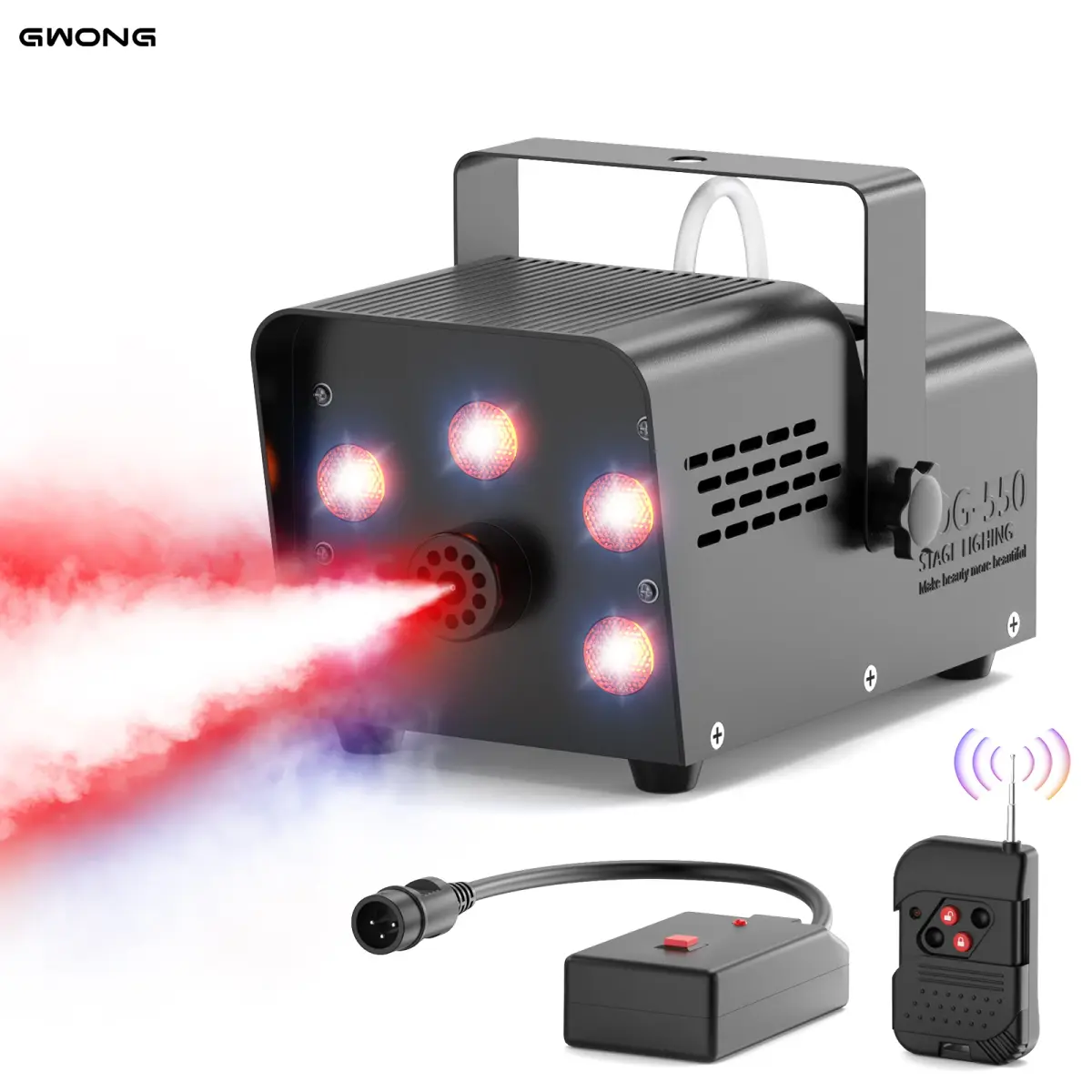 Máquina de Fumaça Gwong 600W RGB Colorida com 5 LEDs, Equipamento de Efeito de Névoa para Casamentos, Halloween e Shows de DJ