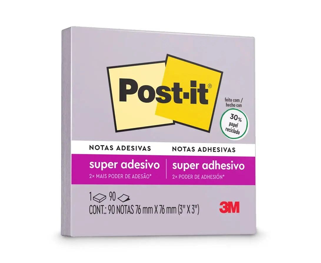 POST-IT 3M Bloco de Notas Adesivas Orquídea 90 Folhas | 76 mm x 76 mm, Adesão excelente, Ideais para anotações e recados em superfícies verticais, como paredes, portas, janelas