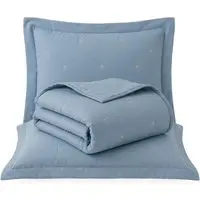 Kit Cobre Leito Max Casal Percal 300 Fios Colcha Dupla Face Bordado Matelassê 3 Peças Azul - 1