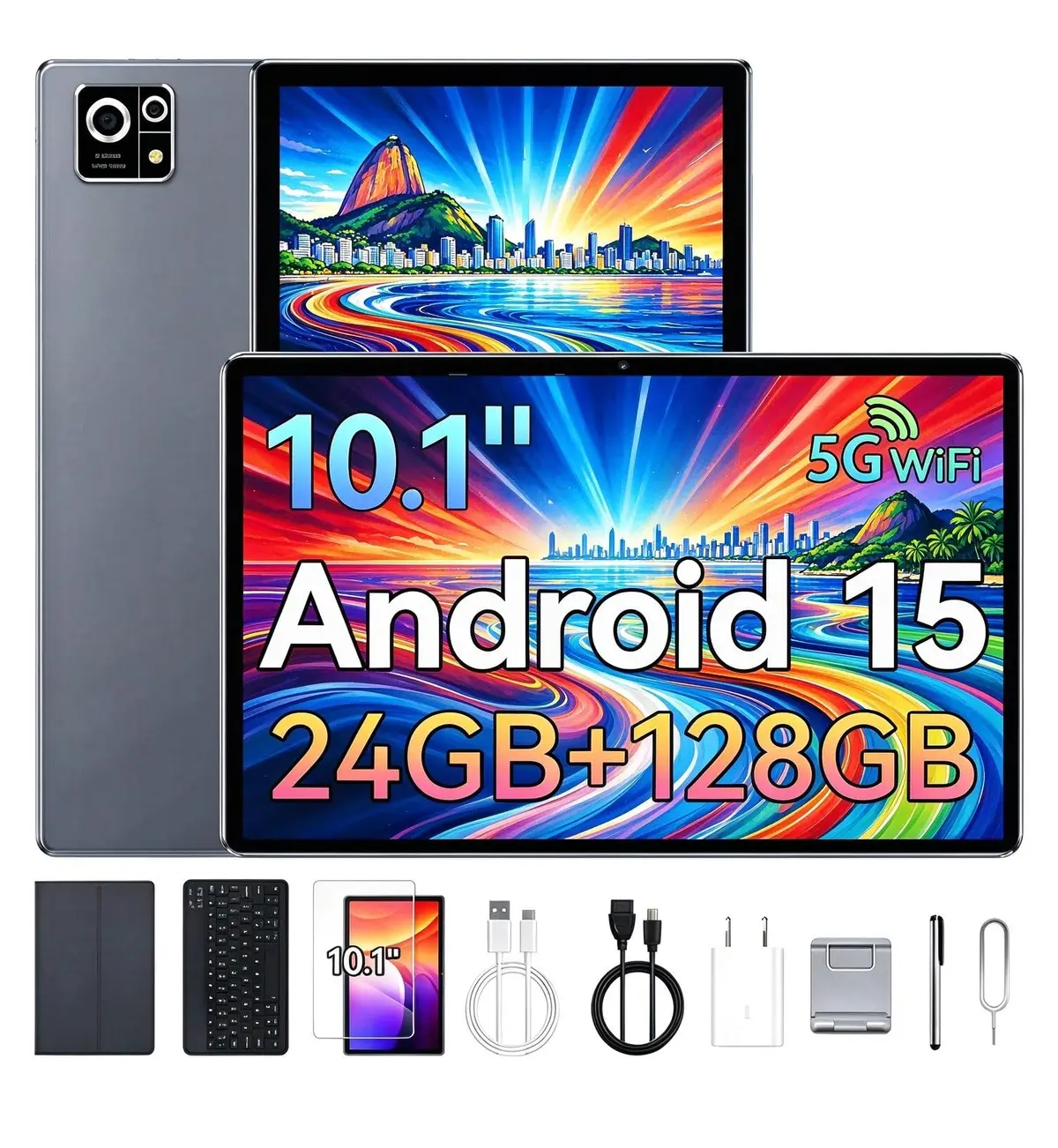Xixaomiro Tablet S8 10,1 Polegadas Android 15, 12GB+12GB RAM e 128GB ROM, Tela IPS 1920x1200 Widevine L1, WiFi 6, 8000mAh, com Teclado Mouse Capa e Caneta - Cinza - 1