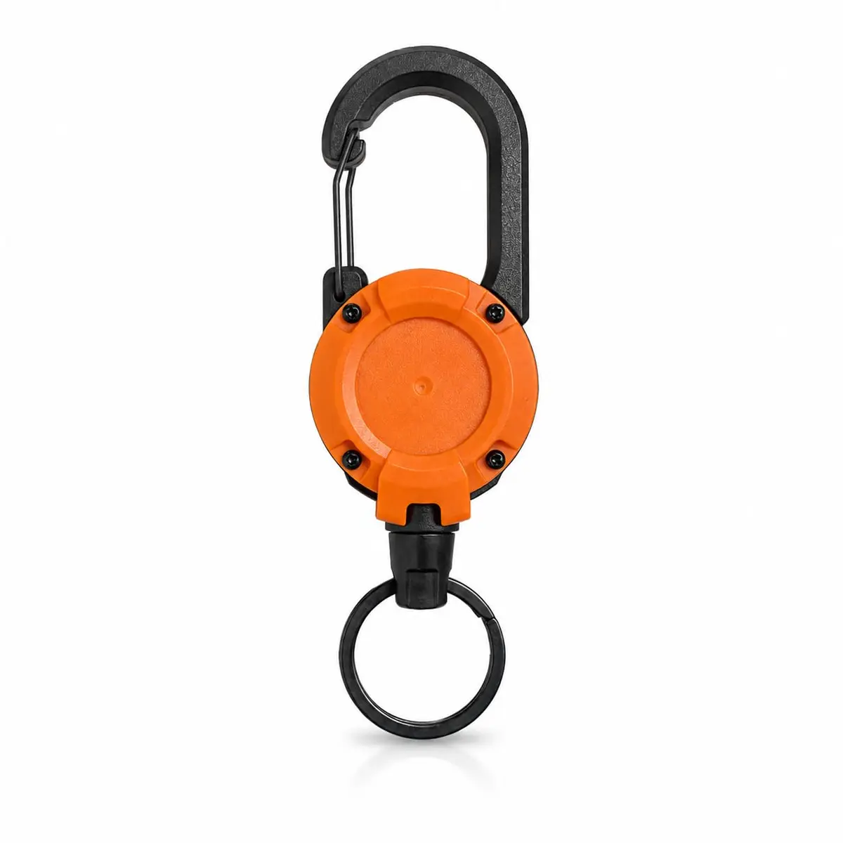 Chaveiro Mosquetão Retrátil com Cabo de Aço Suporte de Crachá Acampamento | Cabo Extensível até 60 cm, Argola para Chaves, Peso de 28 g, Uso em Trilhas e Camping, Fixação em Mochila
