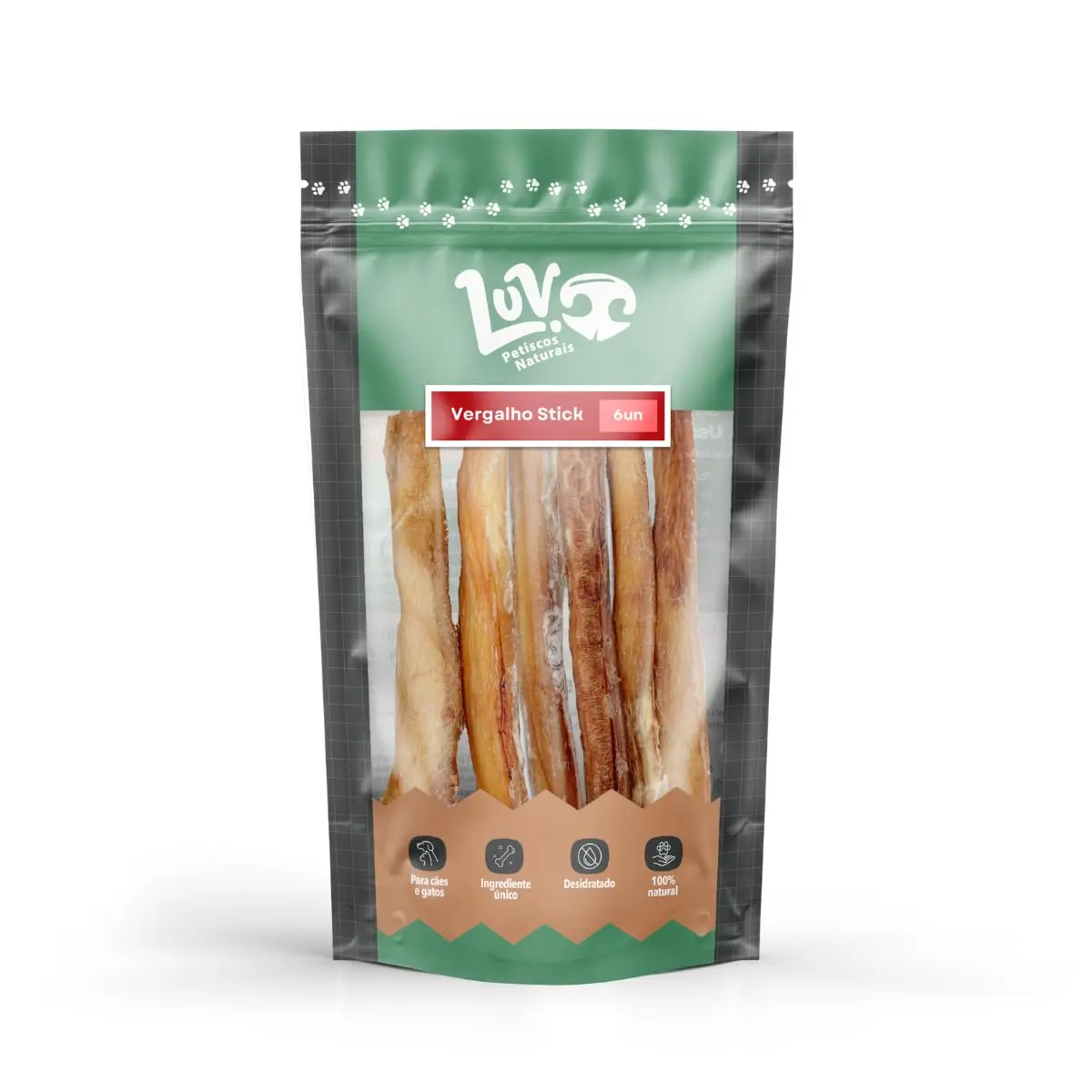 Petisco Vergalho Stick Bovino 6 unid Mastigável Rígido Cães Luv Petiscos Naturais