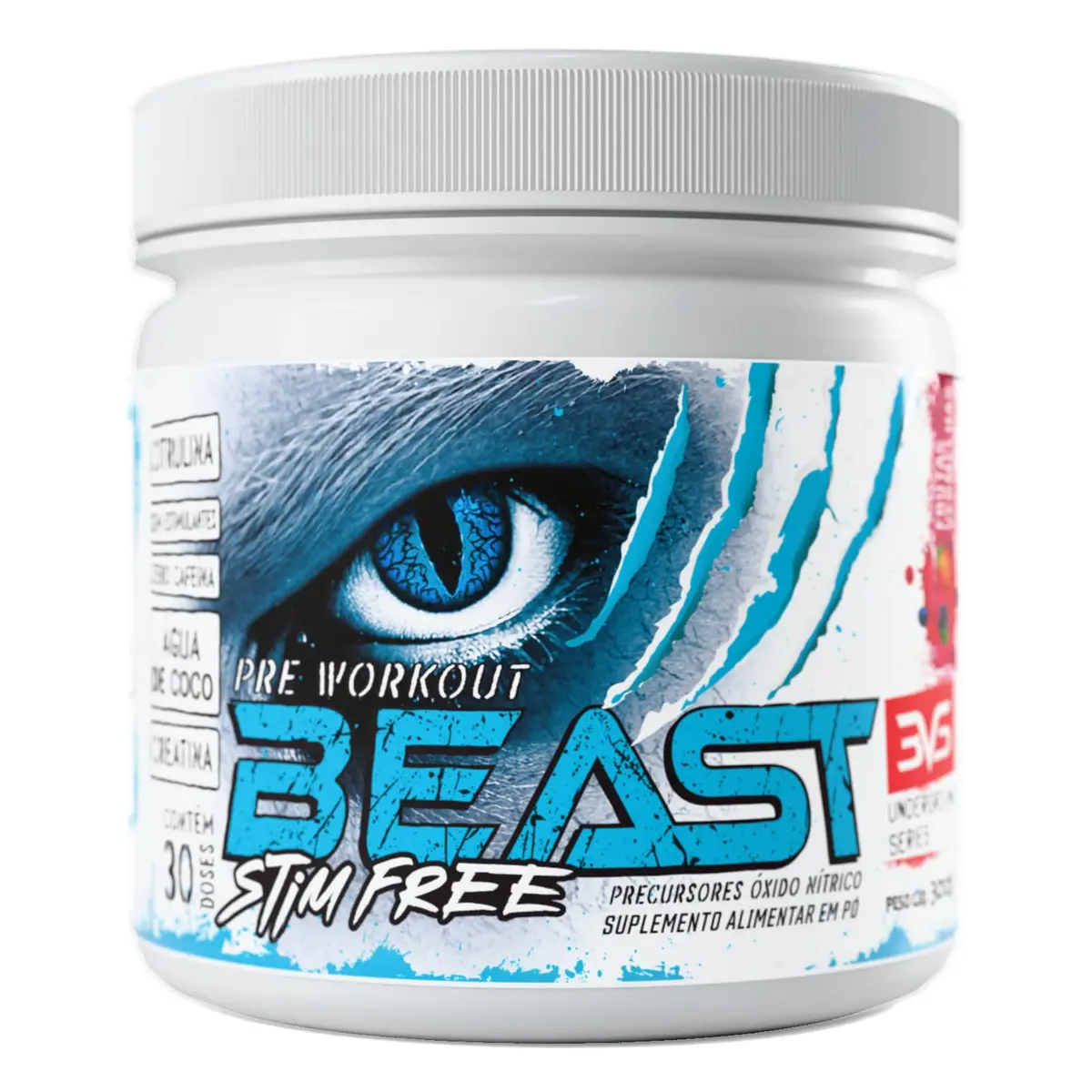 3VS Nutrition Pre Treino BEAST STIM FREE 300g - Sem Cafeína - Com Citrulina, Beta Alanina, Creatina, Arginina, Taurina e Tirosina 300gr, Sabor Frutas Vermelhas