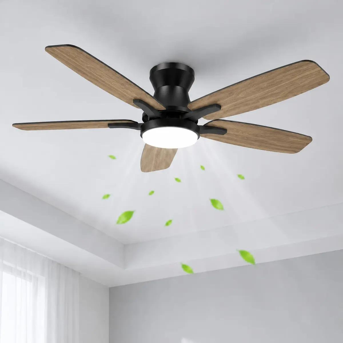 Ventilador de Teto de Embutir com Luz 42 Polegadas, Controle Remoto, Motor Reversível, 6 Velocidades, LED Dimerizável, Silencioso para Quarto e Sala